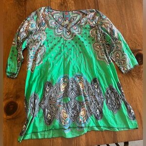 *RARE* Johnny Was 3/4 slve tunic/dress/coverup 2x cotton embroidered great cond